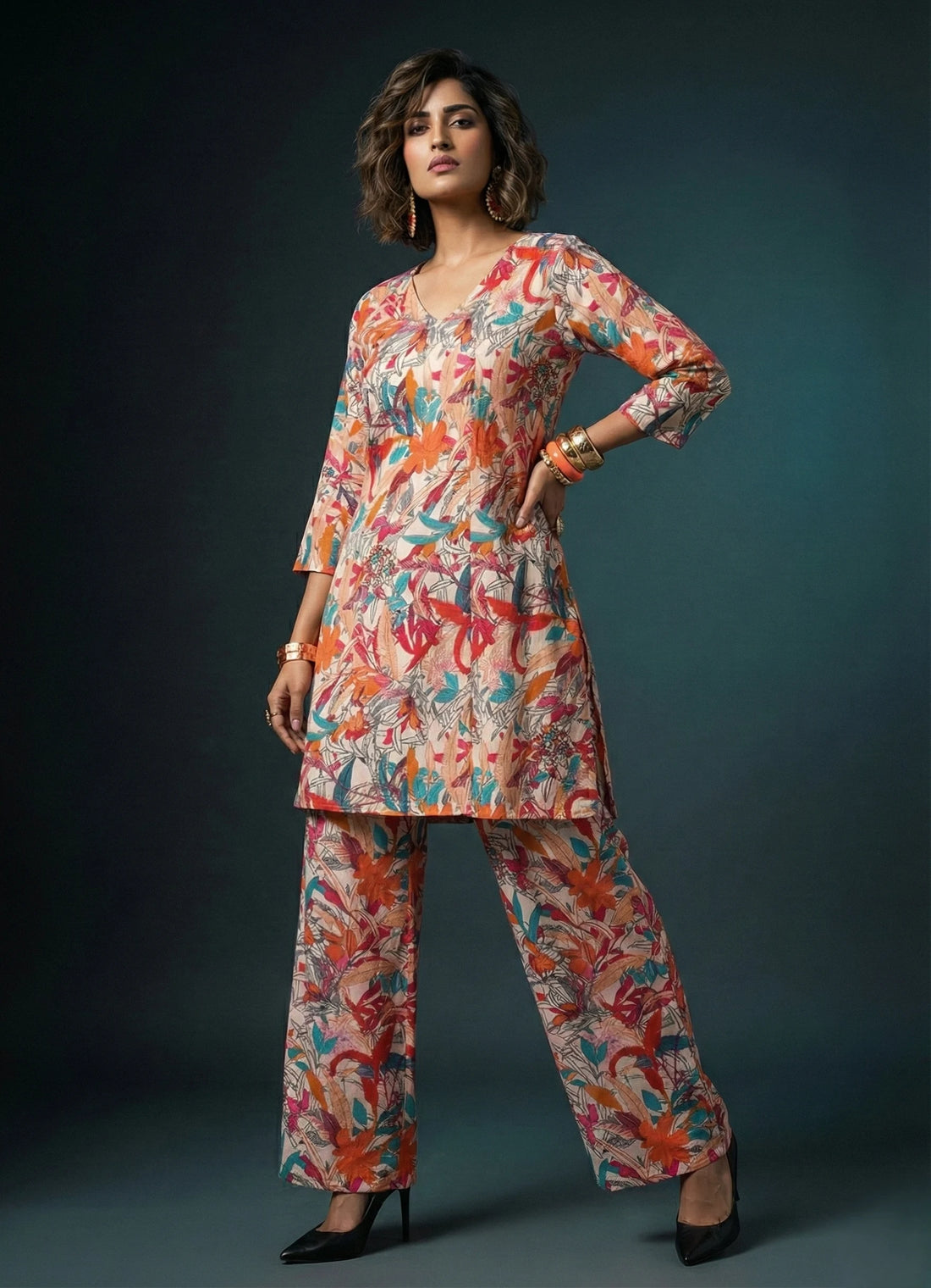 Peachwood Floral Kurti Set