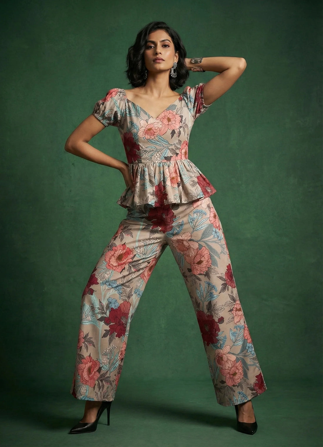 Khaki Floral Charm Co-ord Set