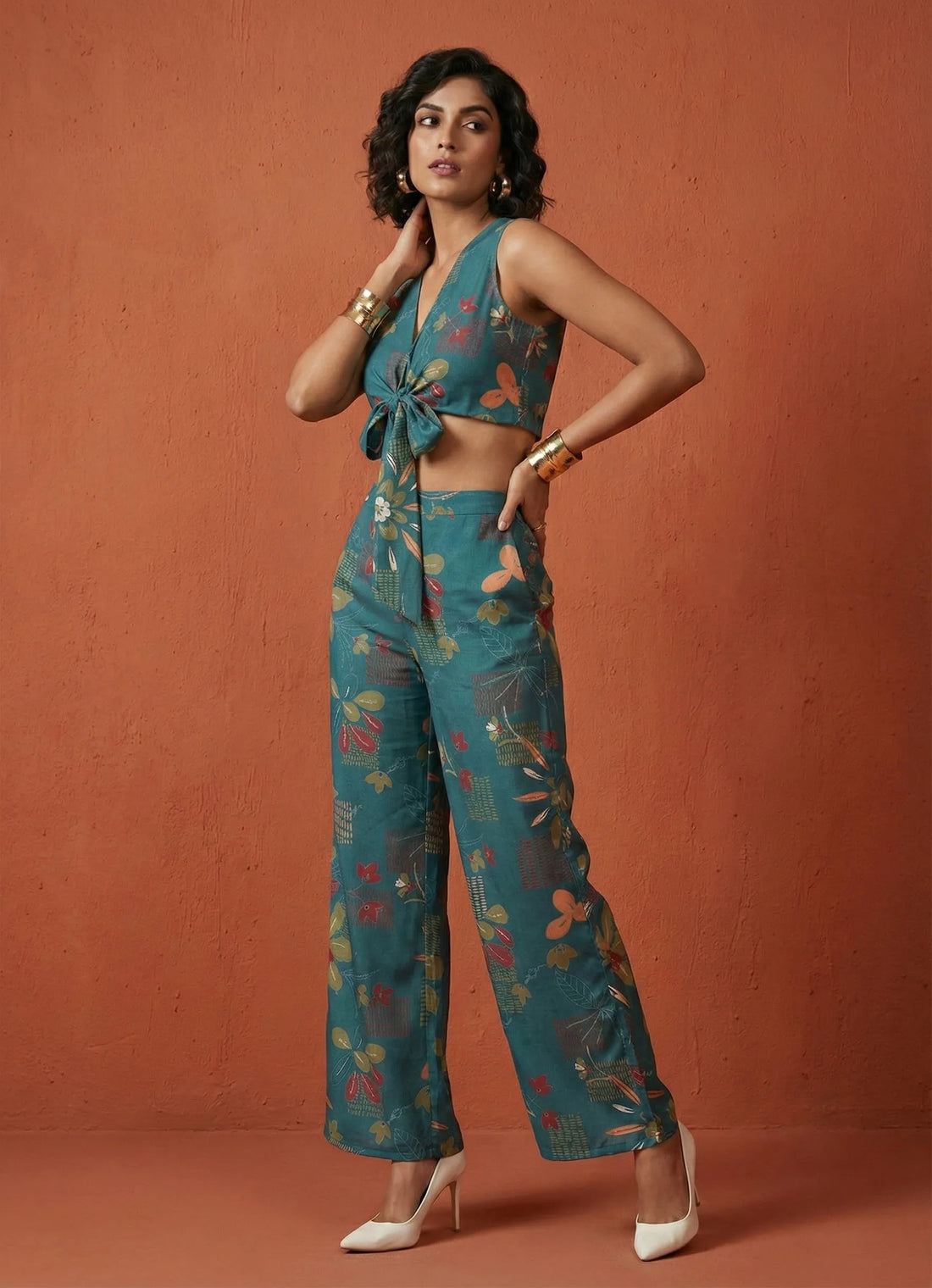 Teal Mirage Geofloral Co-ord Set