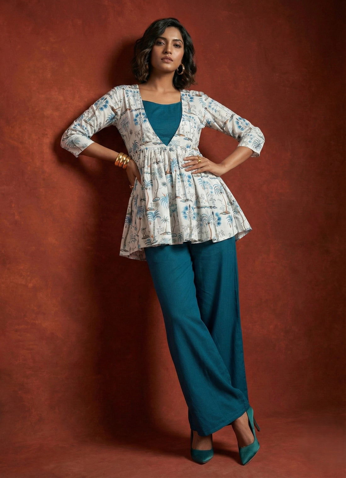 Ivory Forest & Ocean Blue Co-ord Set - 52574C