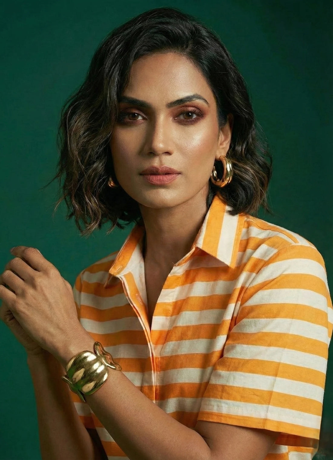 Golden Stripes Elbow Sleeve Co-ord Set - 52578C