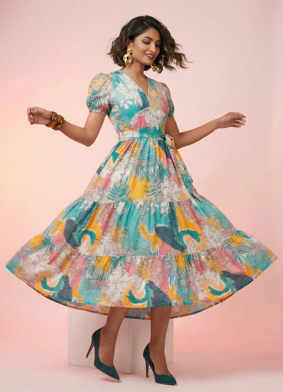 Floral Mint Sky Blue Dress – 52584D