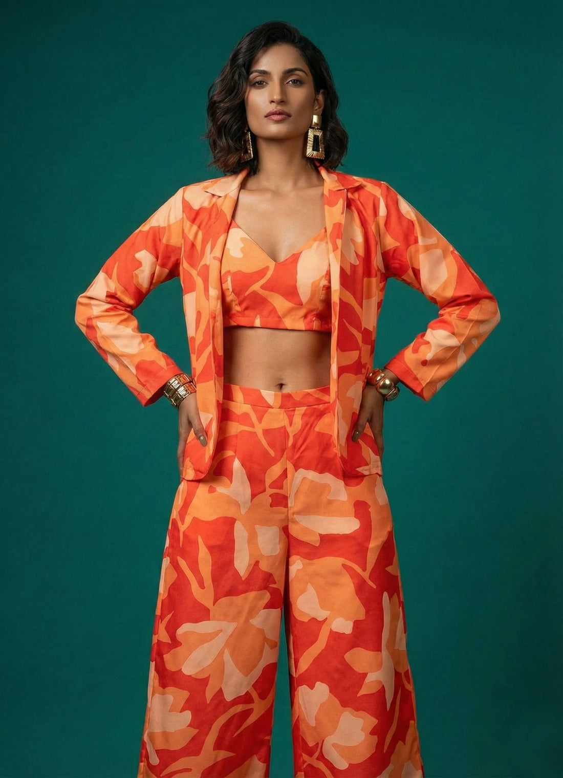 Neon Orange Abstract Co-ord Set - 52591C