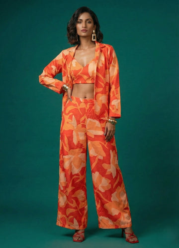 Neon Orange Abstract Co-ord Set - 52591C