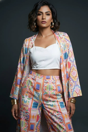 Geometric White Jacket Co-ord Set - 52595C