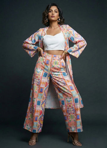 Geometric White Jacket Co-ord Set - 52595C