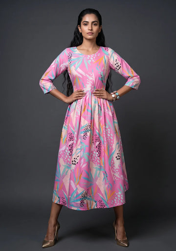 Rose Pink Abstract Print Dress