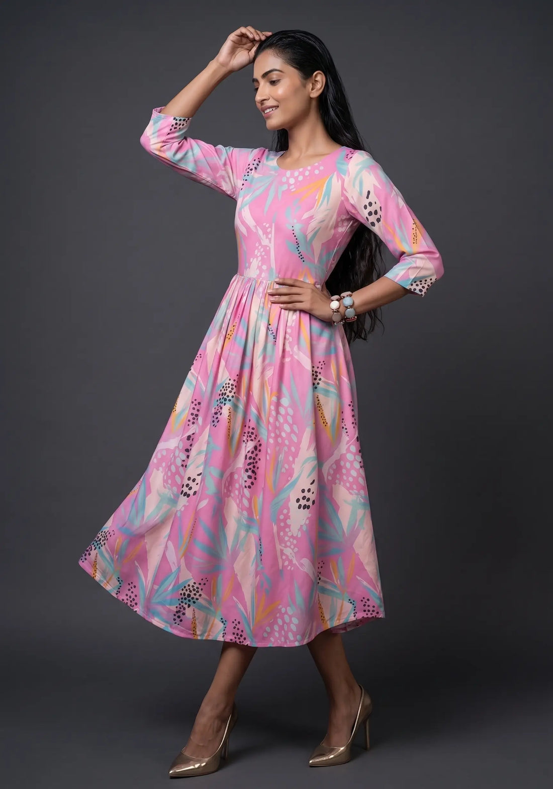 Rose Pink Abstract Print Dress