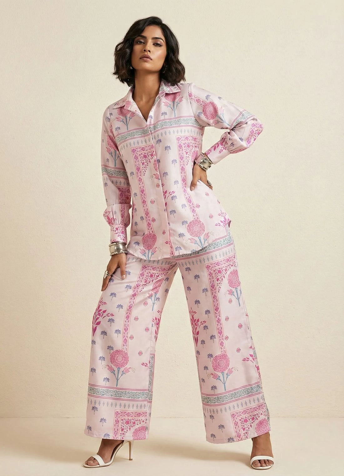 Baby Pink Geometric Floral Co-ord Set - 52607C