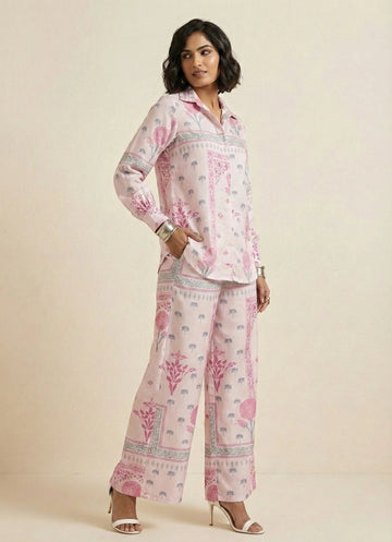 Baby Pink Geometric Floral Co-ord Set - 52607C