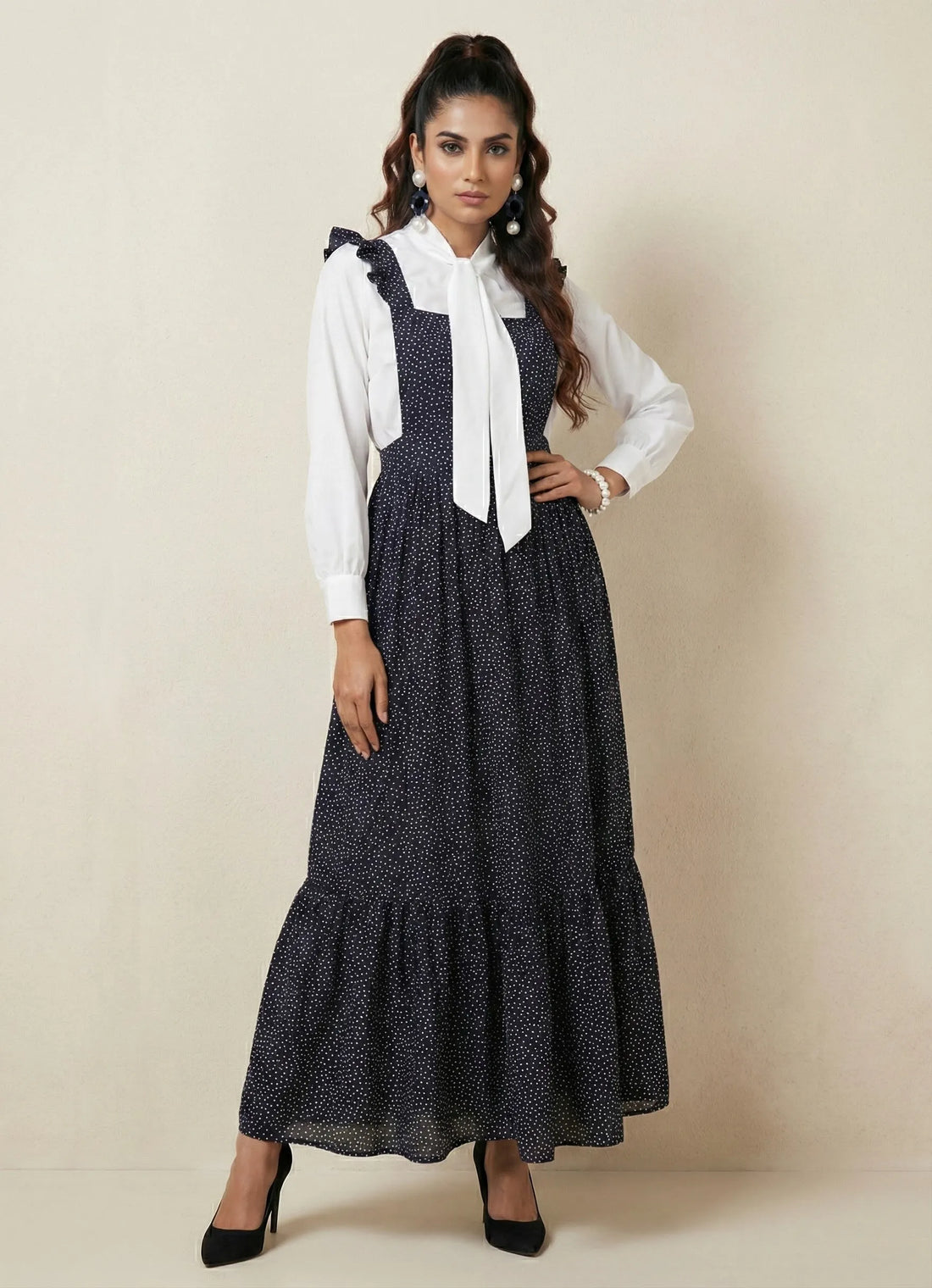 Black & White Polka Dot Shirt Dress Set- 52614D