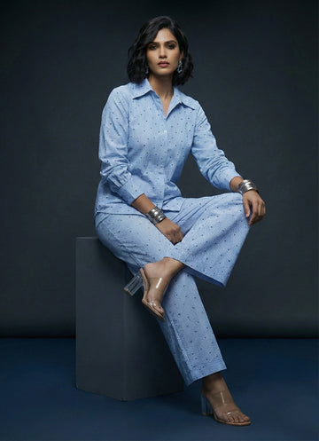 Sky Stripe Balloon Sleeve Co-ord Set- 52625C