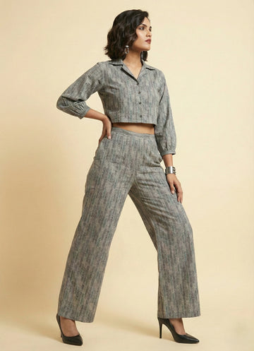 Monument Gray Crop Top with Pant Set- 52629C