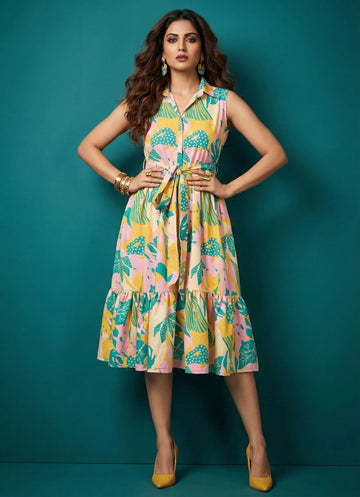 Powder Pink Abstract Overlap Collar Dress- 52632D