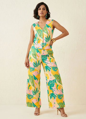 Powder Pink Abstract Print Top & Palazzo Set- 52633C