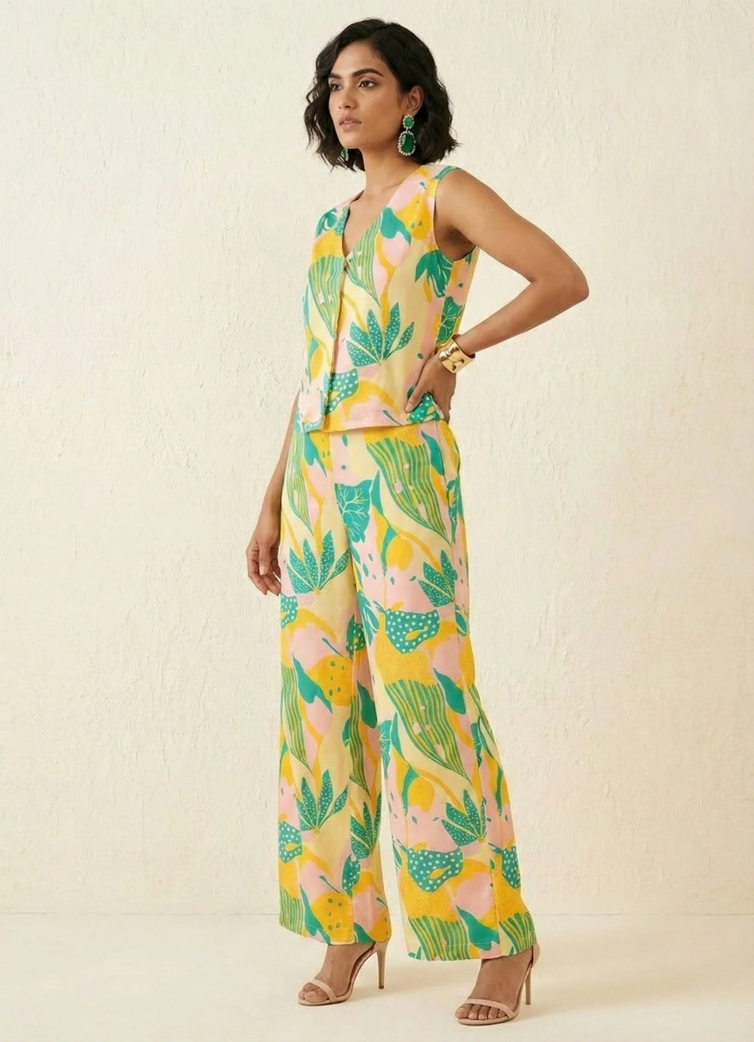 Powder Pink Abstract Print Top & Palazzo Set- 52633C