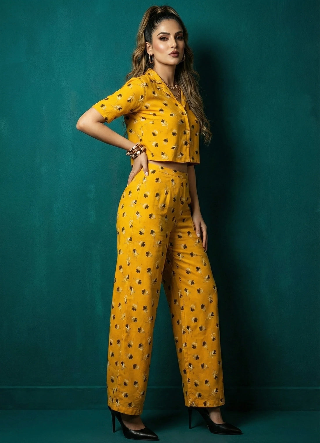 Glam Yellow Floral Print Cord-Set