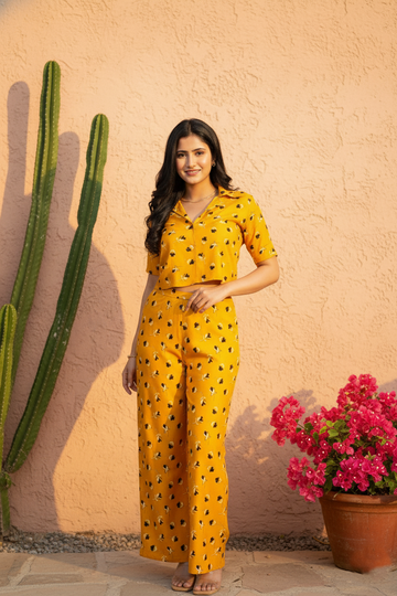 Glam Yellow Floral Print Cord-Set- 52634C