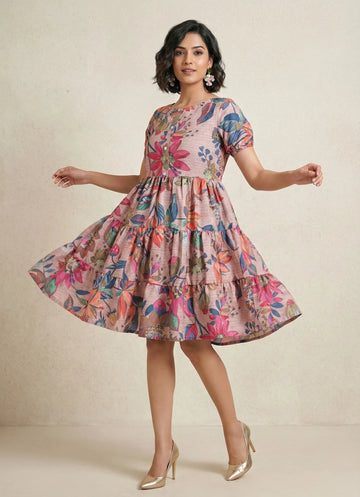 Pearl Khaki Floral Tiered Dress- 52635D