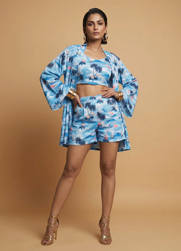 Beach Print Shrug Set
