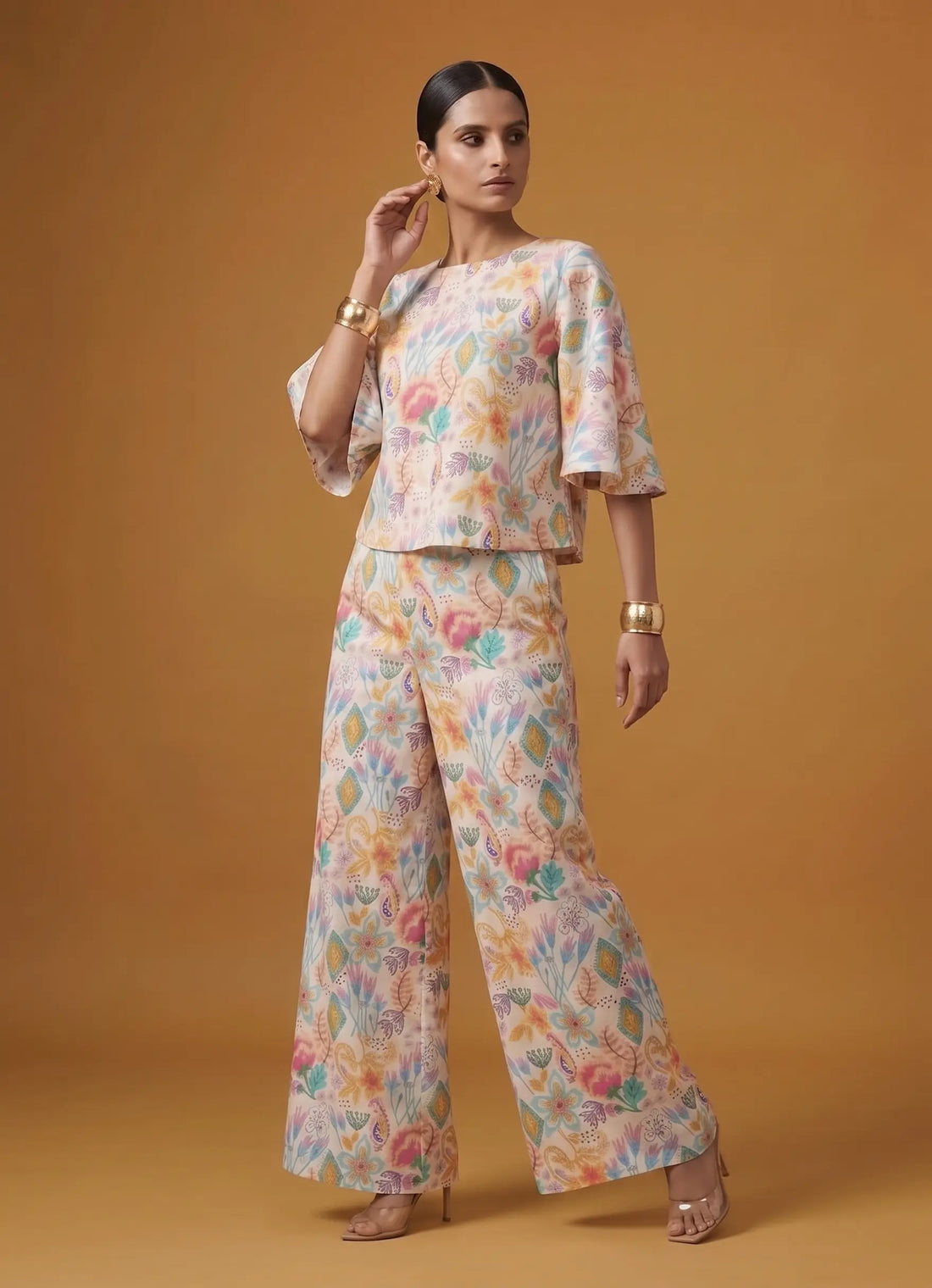 Ivory Floral Cap Sleeve Set