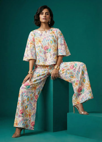 Ivory Floral Cap Sleeve Set- 52656C