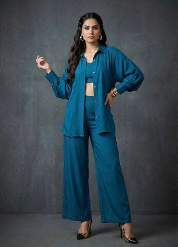 Petrol Blue 3-Piece Kaftan Set- 52661C