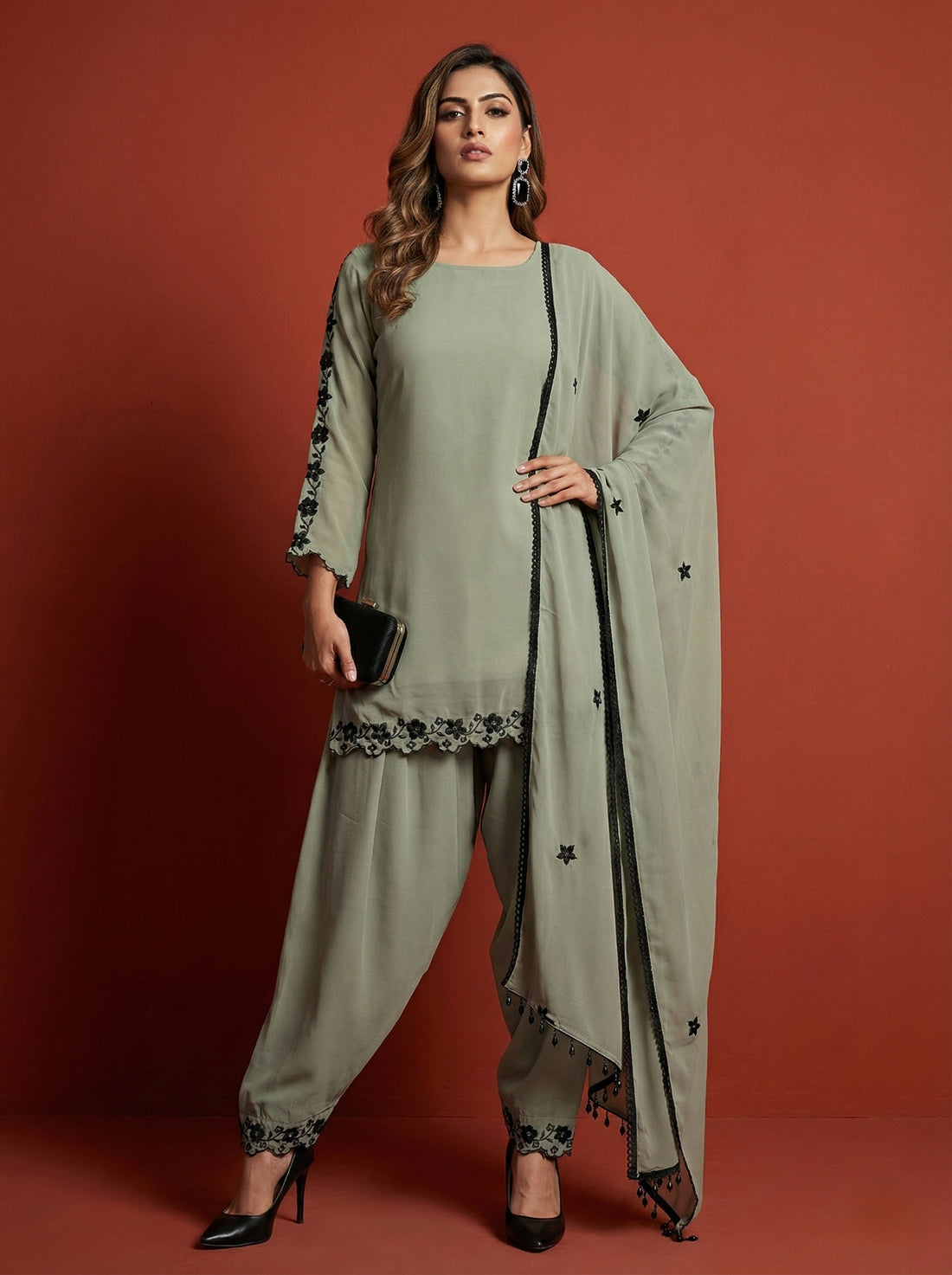 Grey Embroidered Farshi Palazzo Magic- 52677KS-1