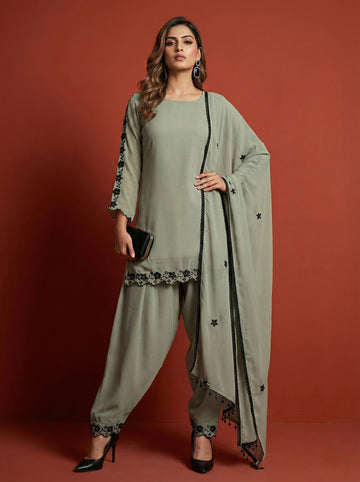 Grey Embroidered Farshi Palazzo Magic- 52677KS-1