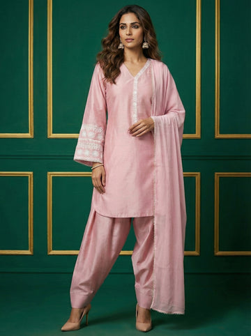 Light Pink Satin Farshi Plazzo Magic- 52678KS - 1