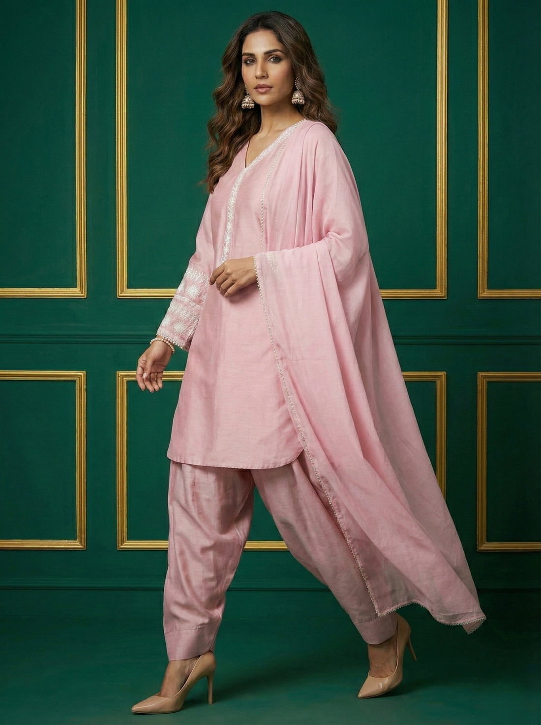 Light Pink Satin Farshi Plazzo Magic- 52678KS - 1