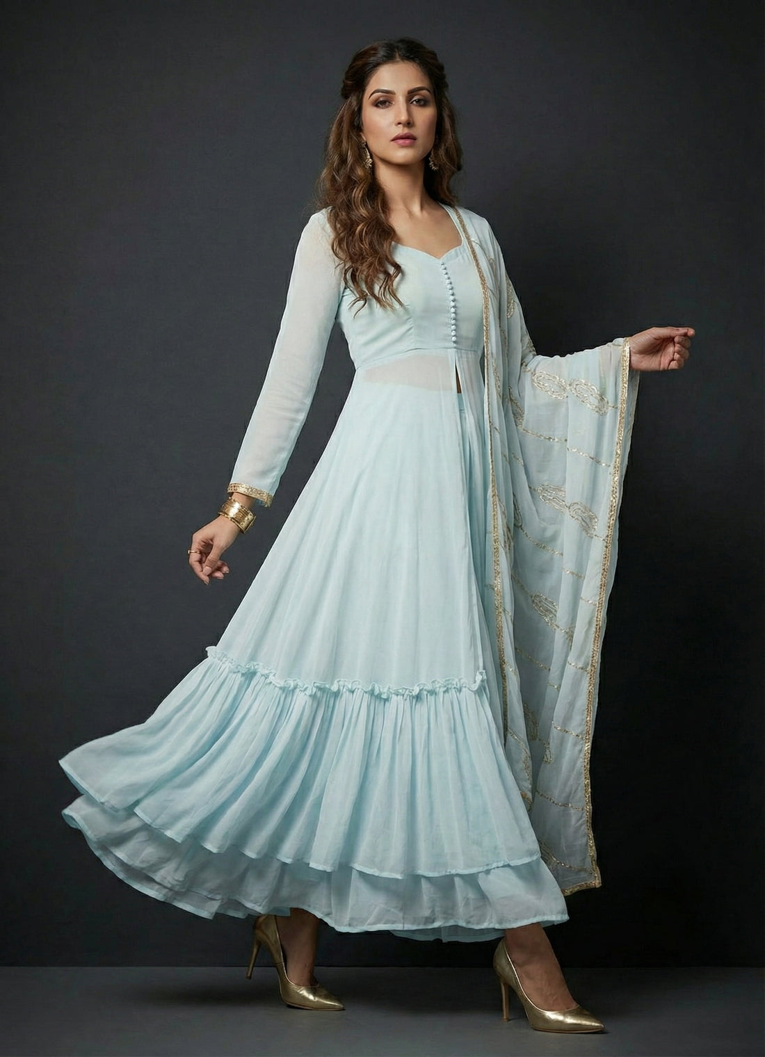 Sky Blue Sweetheart Anarkali Set