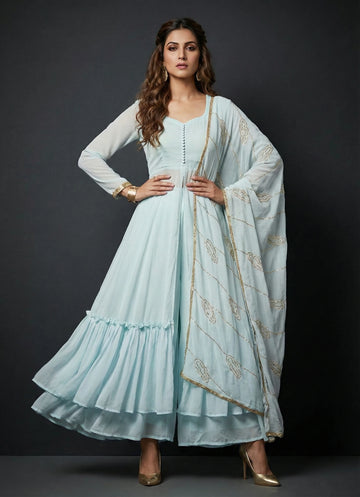 Sky Blue Sweetheart Anarkali Set