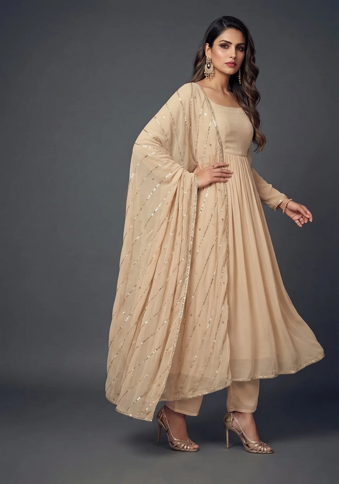 Beige Elegance Anarkali Set