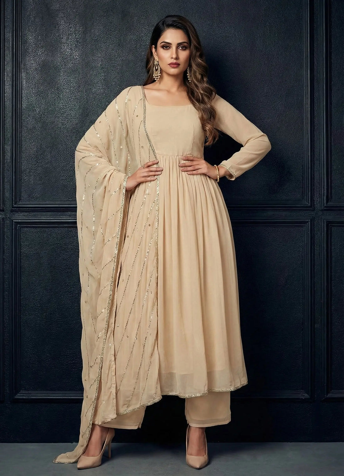 Beige Elegance Anarkali Set- 52680KS
