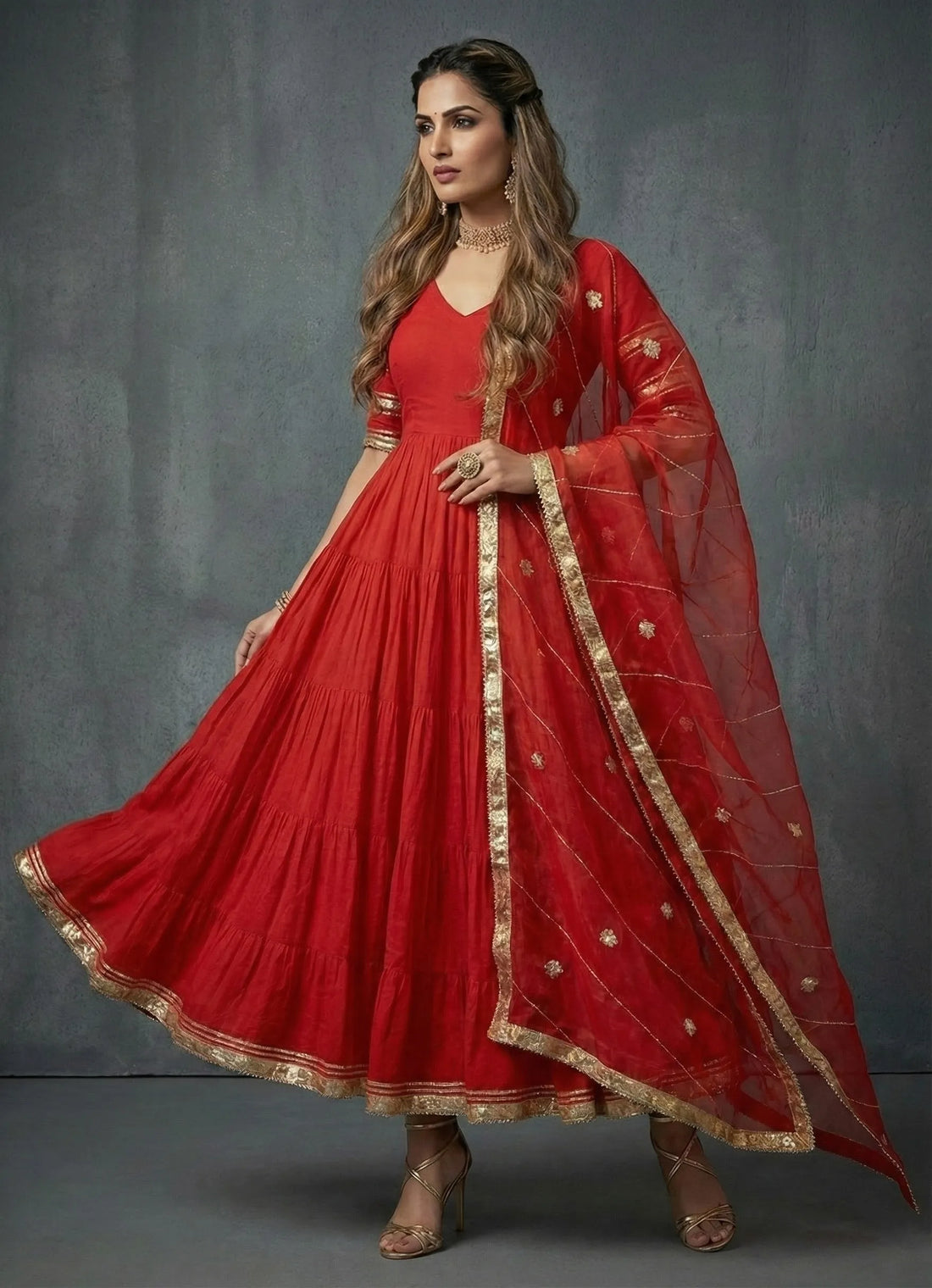 Chilli Red Georgette Anarkali Set- 52682KS