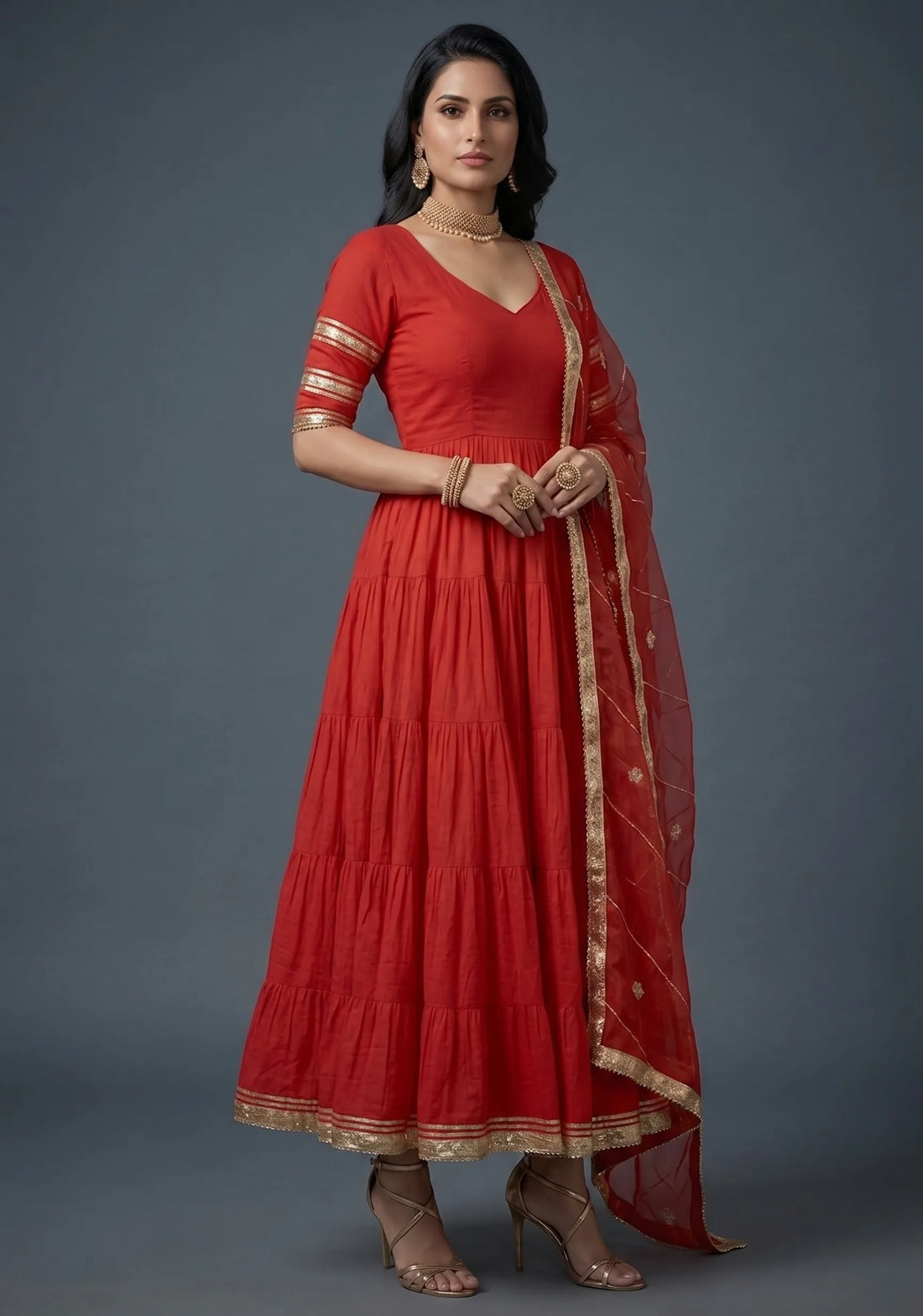 Chilli Red Georgette Anarkali Set