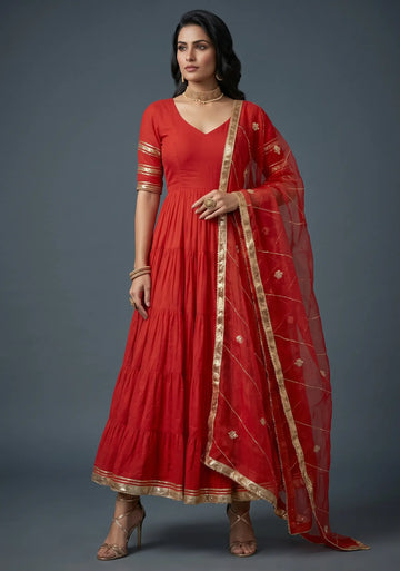 Chilli Red Georgette Anarkali Set