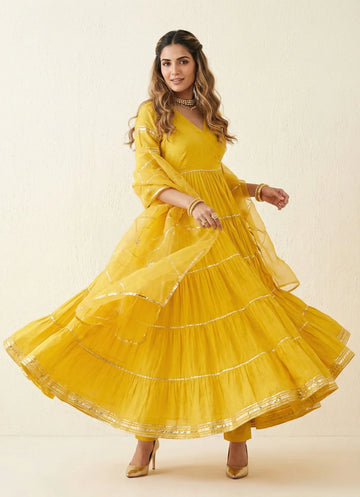 Golden Glow Georgette Anarkali Set- 52683KS