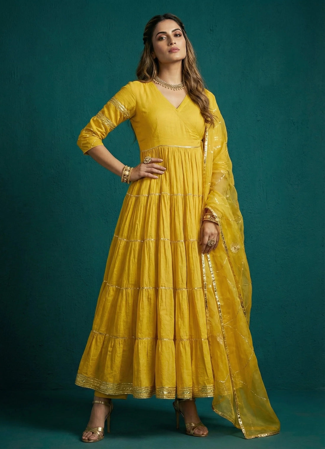 Golden Glow Georgette Anarkali Set- 52683KS