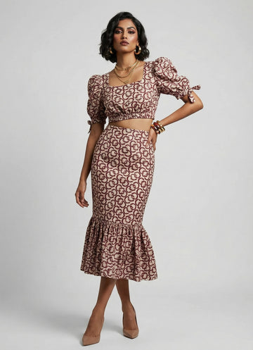 Coral Charm Chain Print Co-ord Set - 52689C