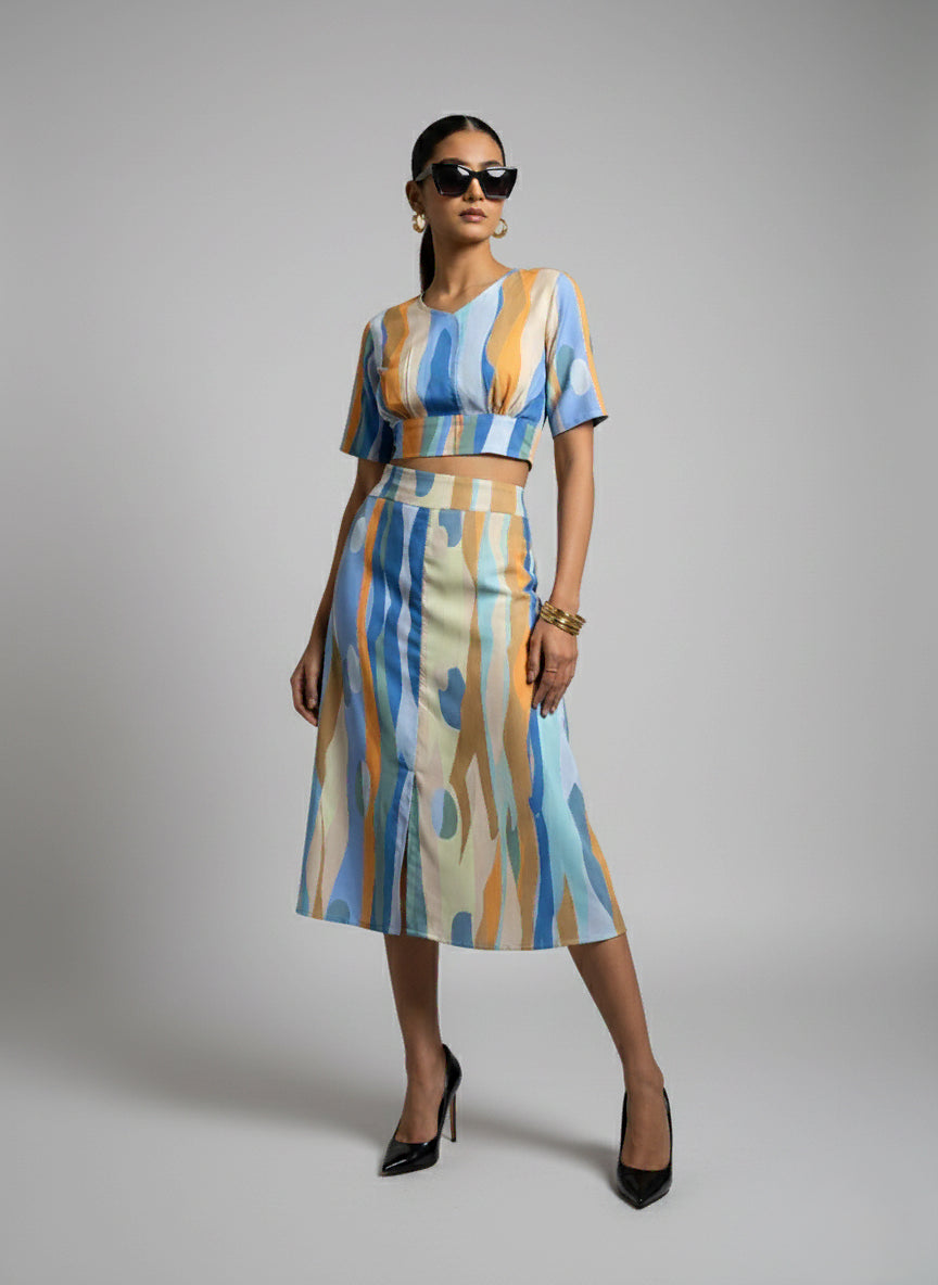 Earthy Elegance Crop Top & Skirt Set - 52694C