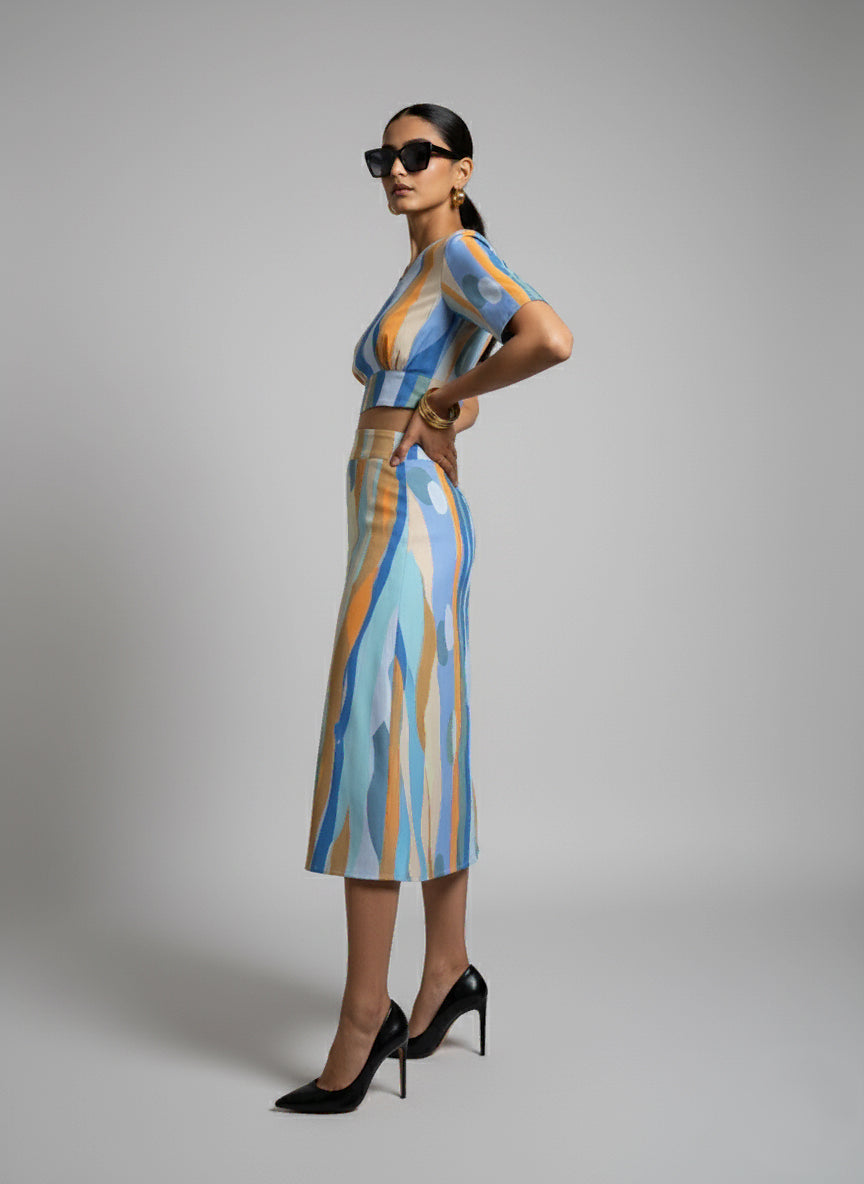 Earthy Elegance Crop Top & Skirt Set - 52694C