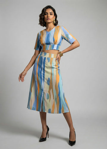 Earthy Elegance Crop Top & Skirt Set - 52694C