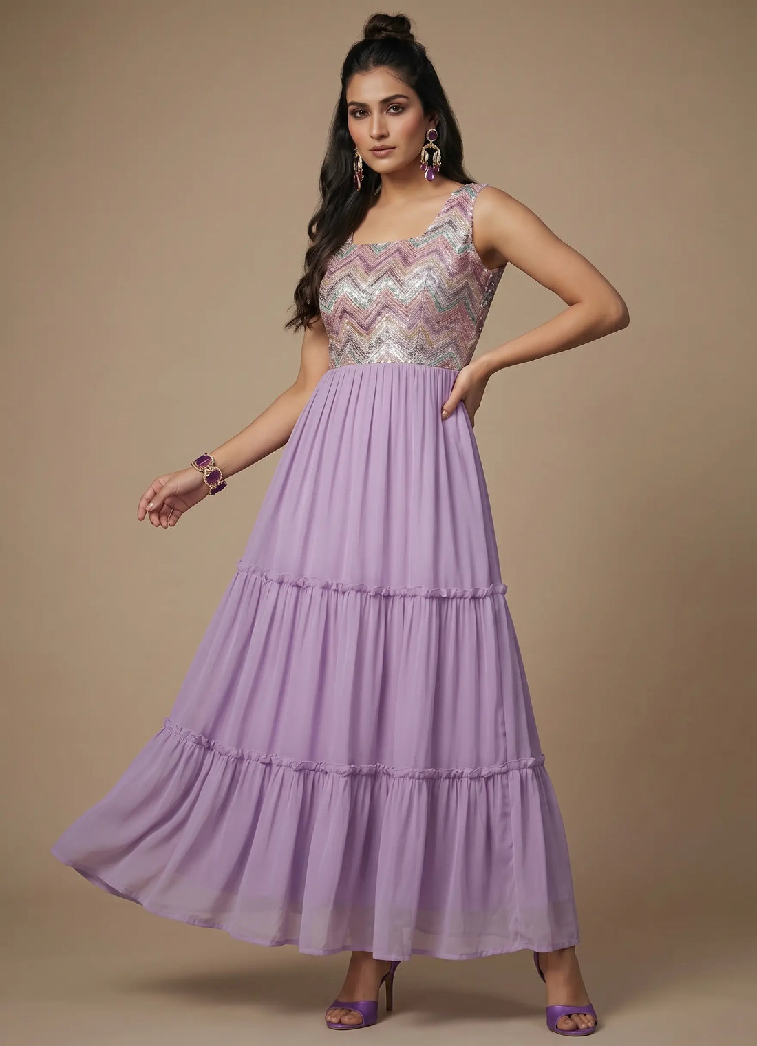 Lavender Elegance Embroidered Dress