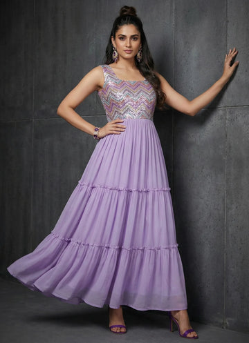 Lavender Elegance Embroidered Dress - 52701D