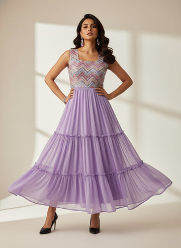 Lavender Elegance Embroidered Dress - 52701D