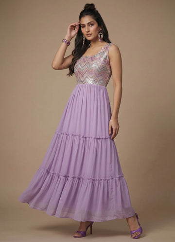 Lavender Elegance Embroidered Dress