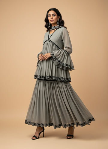 Elegant Gray Peplum Gharara Set - 52702KS