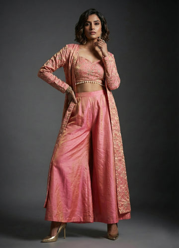 Blush Pink Floral Organza Set- 52704C